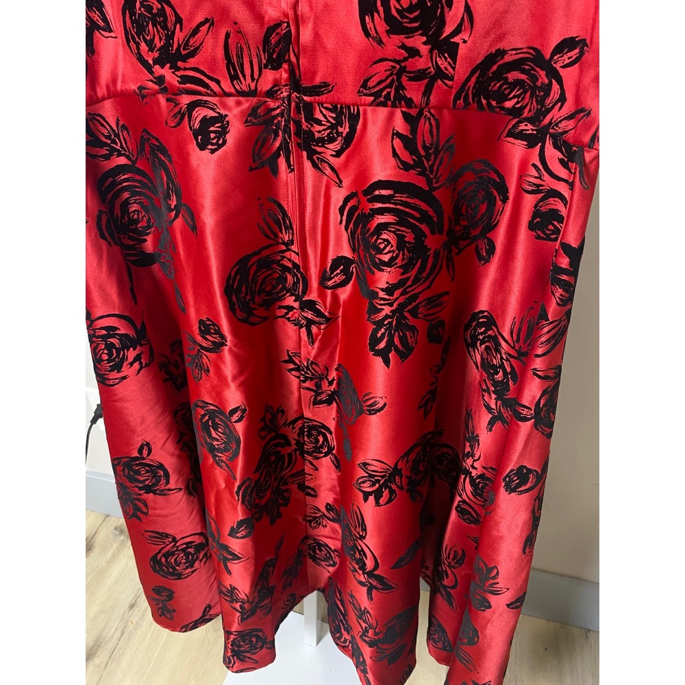 Bettie Page by Pinups Red Black Flocked Rose Lace Cocktail Dress VTG Retro XL - Picture 7 of 9